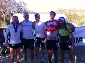 Men's top from the 2012 Bandera 100k (l-r): Timothy Olson, Dave Mackey, Joe Uhan, Dylan Bowman, and Nick Clark. Photo: Bryon Powell