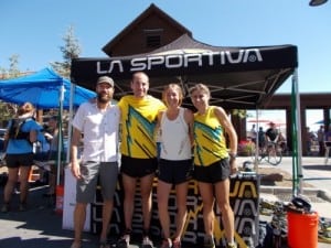 The top two men and women in the 2012 La Sportiva Mountain Cup (l-r): Rob Krar (1st), Ryan Woods (2nd), Megan Kimmel (1st), Alison Bryant (2nd)