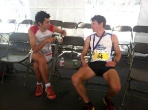 Kilian Jornet and Max King relaxing after the race.