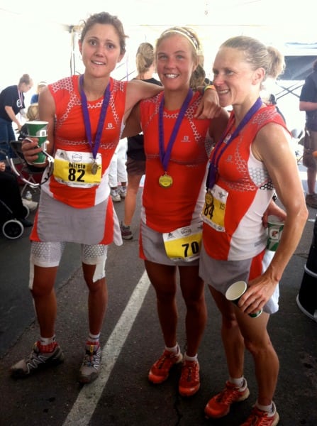Salomon teammates Mireia Miro, Emilie Forsberg, and Kasie Enman sweep the podium. 2012 Pikes Peak Marathon - Mireia Miro - Emilie Forsberg - Kasie Enman
