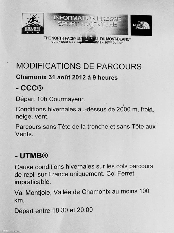 2012 TNF UTMB course change and delay 2012 TNF UTMB course change and delay