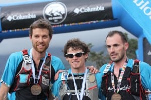 The podium of El Cruce 2013: Francois d'Haene, Max King & Iker Karrera.