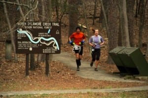 Alyssa Godesky and Jamie Anderson approach the finish of the 50 miles stage at 3 Days of Syllamo.