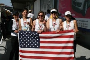 The American women after winning silver at the 2009 24-hour world championships. (l-r, Jen Van Allen, Annette Bednosky, Deb Horn, Carilyn Johnson, Jamie Donaldson) Photo courtesy of AmericanUltra.org.
