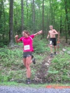 Ashley Moyer racing at mile 8.