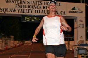 A happy me finishing the 2011 Western States 100. (Photo by Glenn Tachiyama)
