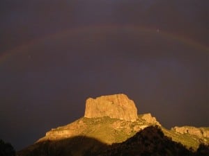 Casa Grande, the mountain that looms over the Chisos Basin Developed Area, after a thunderstorm.