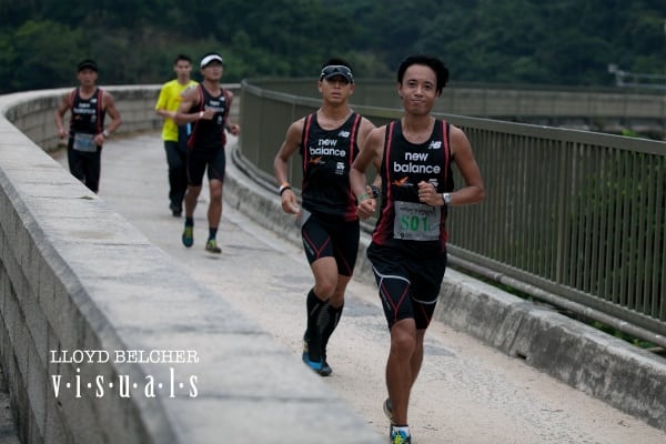 The Convoy Cosmoboys cross the reservoir approaching Smuggler Hill checkpoint. Convoy Cosmoboys - 2012 Oxfam Trailwalker