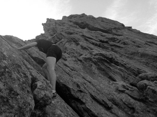 Dakota Jones ascending the First Flatiron in Boulder. Dakota Jones - First Flatiron - Boulder