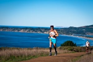 Ellie Greenwood running on the beautiful TNF 50 mile course. Photo: Brett Rivers