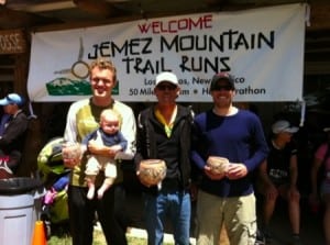 The men's top three from the Jemez Half Marathon. Bernie Boettcher is in the middle.