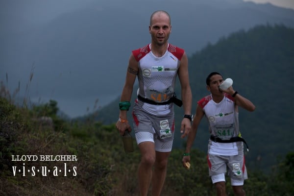 Jeremy Ritcey setting the pace for the Salomon Bonaqua Team as they climb above Pak Tam Au. Jeremy Ritcey - 2012 Oxfam Trailwalker