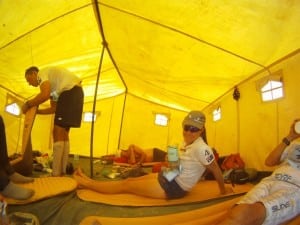 Jess Baker rests in a tent during the 2012 Atacama Crossing. Photo: Roger Hanney
