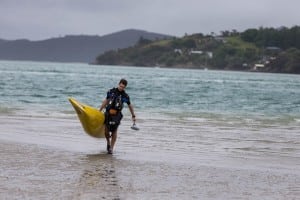 Jez and his kayak after negotiating a water crossing. Photo: Damiano Levati