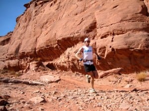 Karl Meltzer about to finish third at the 2012 Red Hot Moab 55k. Photo: iRunFar/Bryon Powell