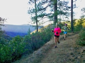 Katie DeSplinter utilizing the 11mm drop of the New Balance RC1400 on rolling singletrack near Michigan Bluff, CA.