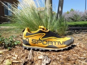 The outside of the La Sportiva X Country showing the thin midsole.