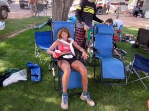 Liz after finishing the Zion 100 and being lost for most of the night. Photo: Scott Brockmeier