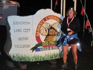 Liz Bauer finishes the Hardrock 100, her 19th 100-miler in 2012. Photo: Scott Brockmeier
