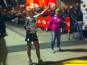 Lizzy Hawker after winning the 2011 TNF UTMB. Photo by Meghan Hicks/iRunFar.com.