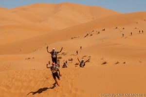 Competitors crossing the Merzouga Dunes. Photo: Cimbaly/SAULEM-MDS2012