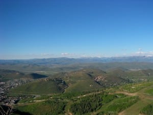 A view of Masonic Hill (foreground) and the Uinta Mountains (distances) from Park City's trails.