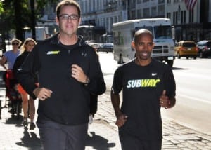Jared Fogle and Meb Keflezighi out for a run in NYC. Photo courtesy of NYRR.