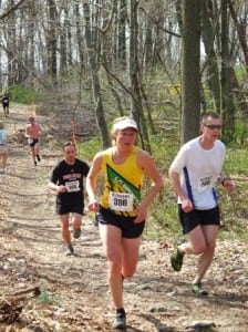 Meghan Kimmell leading the women's field late at the Mt. Penn Mudfest. (photo by Barb Howe)