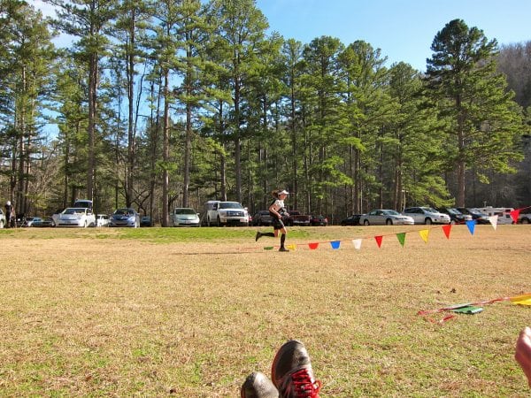Me finishing Day 1's 50k. Meghan Hicks 2012 3 Dsys of Syllamo Day 1