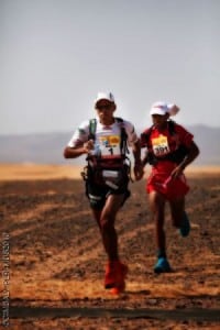 Mohamad Ahansal (MOR) and Salameh Al Aqra (JOR) battle early during Stage 5 of MdS 2010. Ahansal went on to win the stage. (photo by Cimbaly)