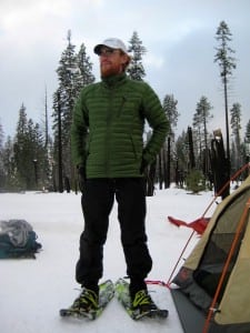 Me with some favorite gear - Mountain Hardwear Nitrous Jacket, Atlas 12 Series 30" snowshoes, and the Big Agnes String Ridge 2 tent. Photo by Meghan Hicks.