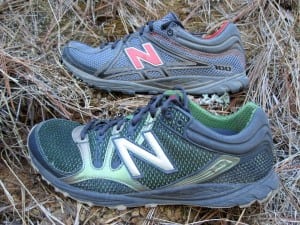A comparison of the lateral uppers of the New Balance MT100 (top) and MT101 (bottom).