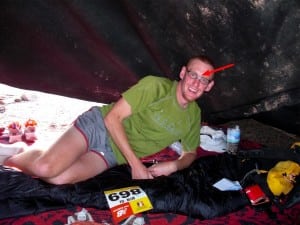 Me sporting duck taped glasses following my long night in the desert. Photo by Michael Wardian