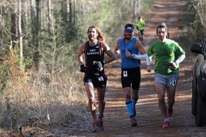 The 2011 Rocky Raccoon 100 with Anton Krupicka, Hal Koerner, and Mike Wolfe. Scott Jurek's in the background. Photo: Dave Carder