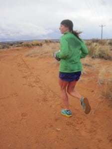 Krissy Moehl running around mile 14.