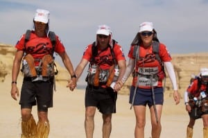 If it looks like Roger, Greg, and Jess are suffering a little in the Sahara, they probably are. Photo courtesy of James Holman/Hot Knees Media