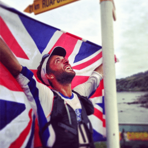 Jez Bragg arrives to Bluff, New Zealand, and finishes the Te Araroad Trail. Photo: Jaime Ashwell
