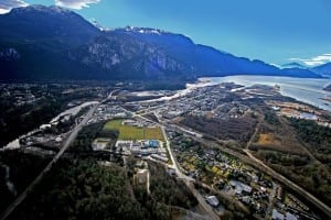 The town of Squamish with start (far right) and finish (dead center).