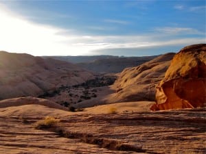 Sunrise on the slickrock of the Poison Spider Mesa Trail. Photo: Meghan Hicks