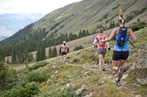 Caroline (out front) and I (second) descending from Hope Pass.