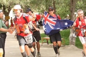 After illness and other hardships, the team finishes the 2012 Gobi March in the Gobi Desert. Photo: Zandy Mangold/Racing The Planet