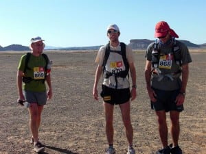 Me (left) sporting some gear with my Dreamchasers teammates, Michael Wardian and Ted Archer after the final stage.