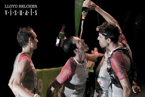 The Salomon France Team celebrate their victory. Team Salomon France - 2012 Oxfam Trailwalker