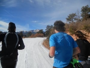 Tom Caughlan running with Scott Jurek and Anton Krupicka at the Ponderous Posterior 50k. Photo by Alex Nichols.