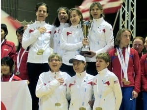 The US women's team after winning their world championship medals and trophy.