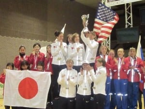 The victorious American women's team along with the Japanese (2nd) and Russian (3rd) teams.
