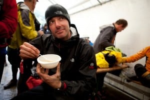 The author enjoying some soup after sun up.