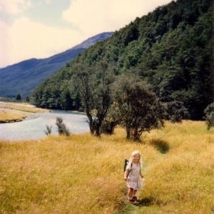 A young Frosty finding her trail legs. Caples River Valley, New Zealand. © Anna Frost