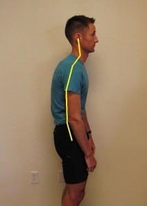 “The Old Guy Curve”, demonstrated with a flexed spine, back-tilted pelvis, and forward head.