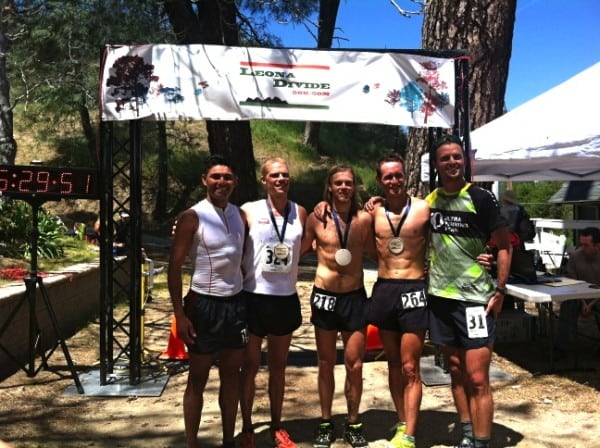 Men's Top 5 (l-to-r): Jorge Maravilla, Jason Wolfe, Timothy Olson, Jason Schlarb, Dylan Bowman 2012 Leona Divide 50 mile Jorge Maravilla Jason Wolfe Timothy Olson Jason Schlarb Dylan Bowman